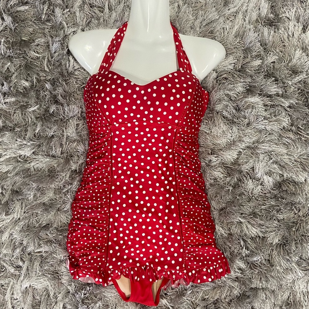Jantzen Red Polka Dot Women One Piece Swimsuit